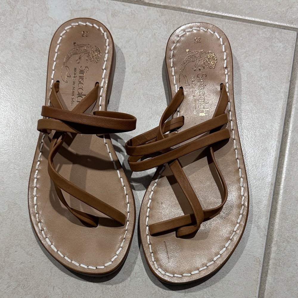 Italian Leather Tan Women's Strappy Sandals